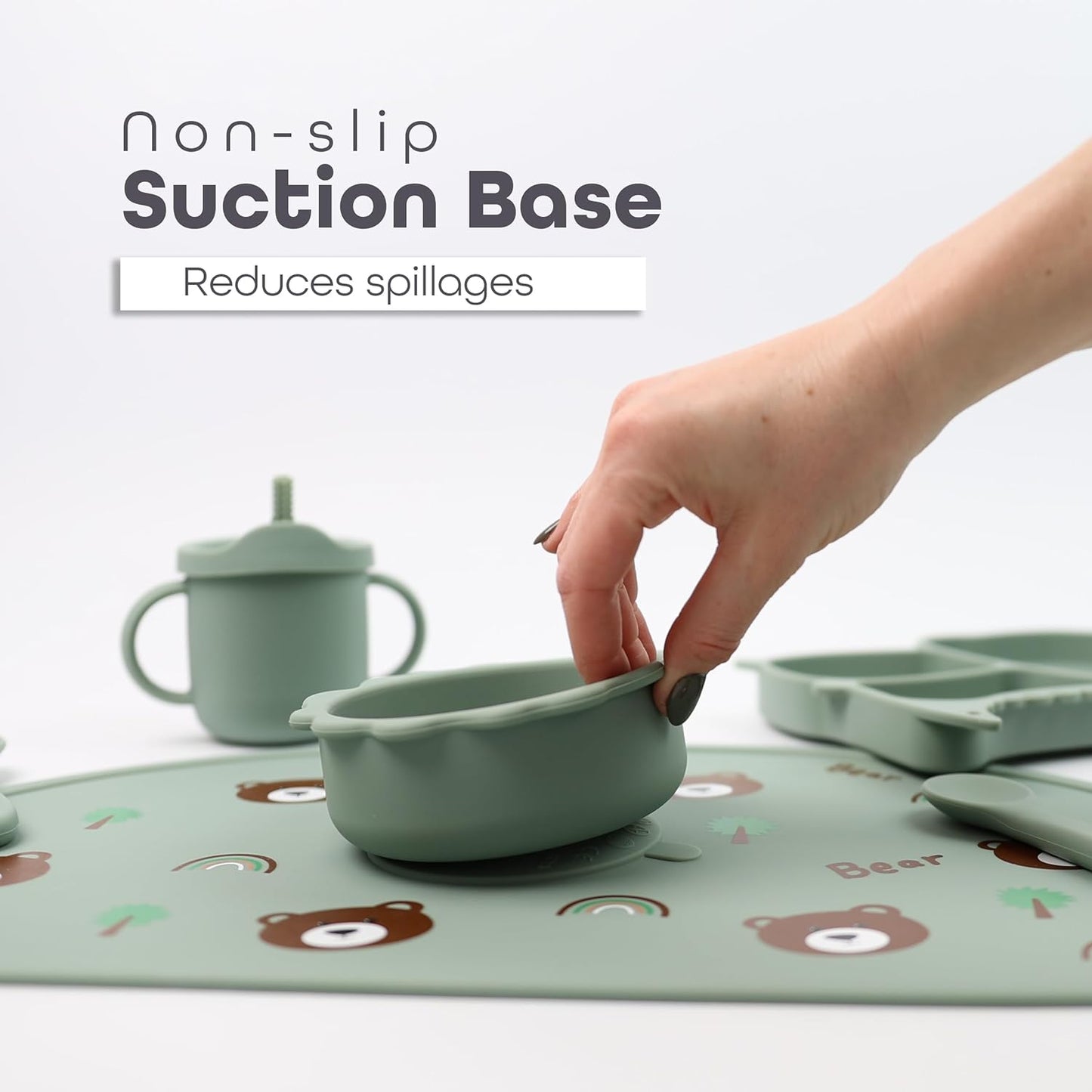 Silicone Baby Feeding Set Includes Suction Bowl, Baby Plate, Fork, Spoon & Cup - DIVCHI