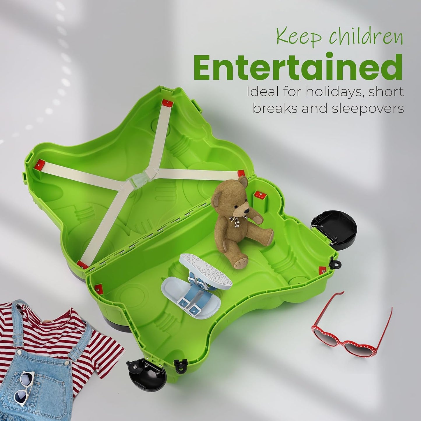 Kids Suitcase with Wheels Ride On Hand Luggage Cabin Trolley Travel Bags - DIVCHI