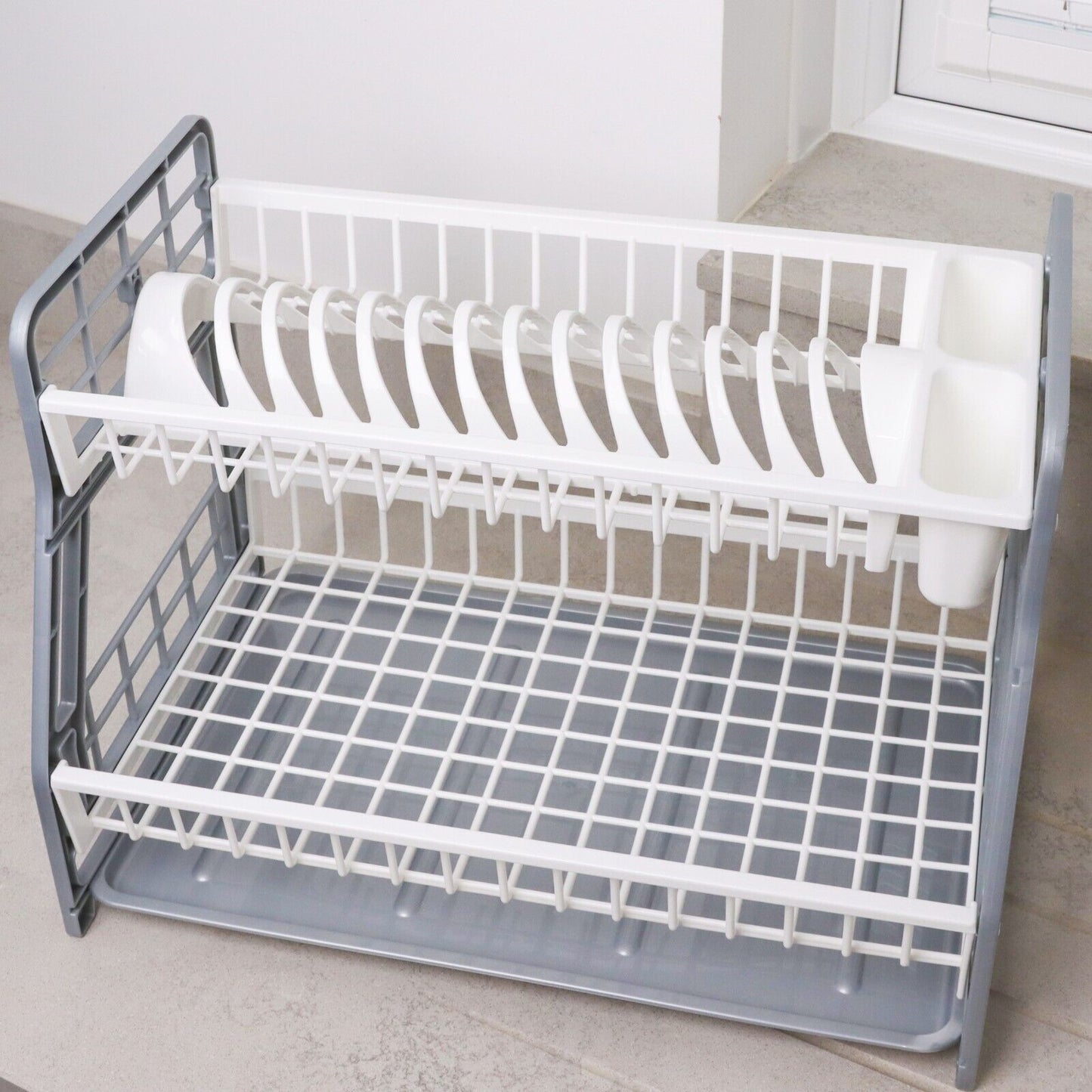 2-Tier Dish Drying Rack Large Capacity Drainer, Utensil Holder, Drain board - DIVCHI