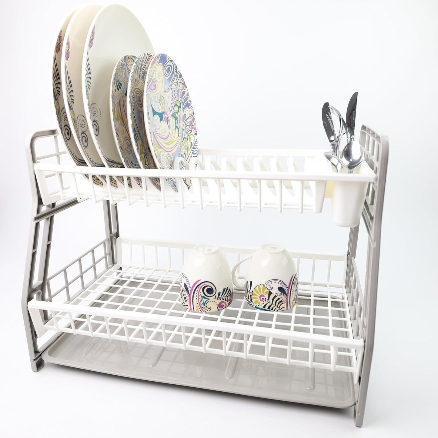 2-Tier Dish Drying Rack Large Capacity Drainer, Utensil Holder, Drain board - DIVCHI