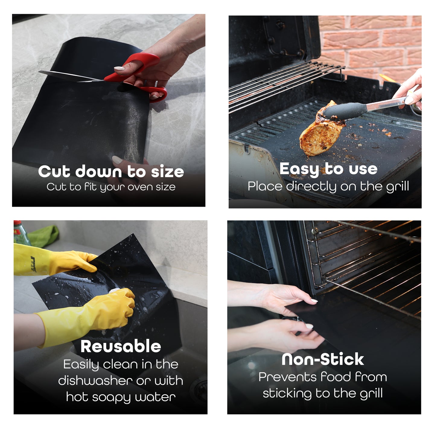 WISDOMWELL BBQ Grill Mat Set of 5 Non Stick Teflon Barbecue Baking Mats for Charcoal, Gas or Electric Grill - Heat Resistant, Reusable and Easy to Clean Free 12" BBQ Tongs and Silicone Brush