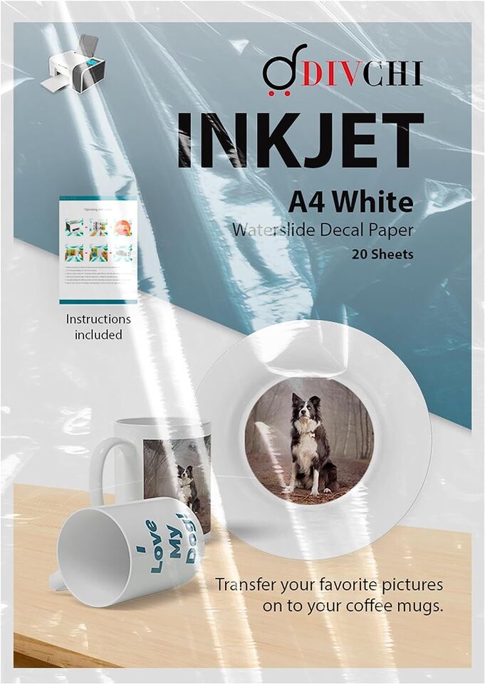 DIVCHI Water Slide Decal Paper A4 Size Inkjet and Laser Printer Decals Sheet - DIVCHI