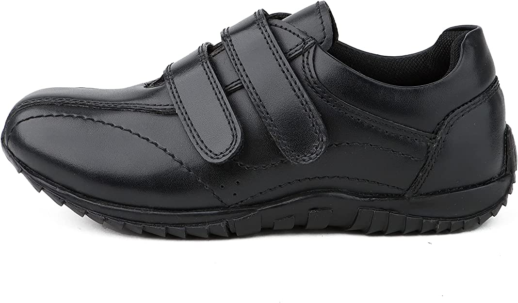 DIVCHI Boys Girls School Shoes Black Leather Easy Touch Fasten Shoes for Kids - DIVCHI
