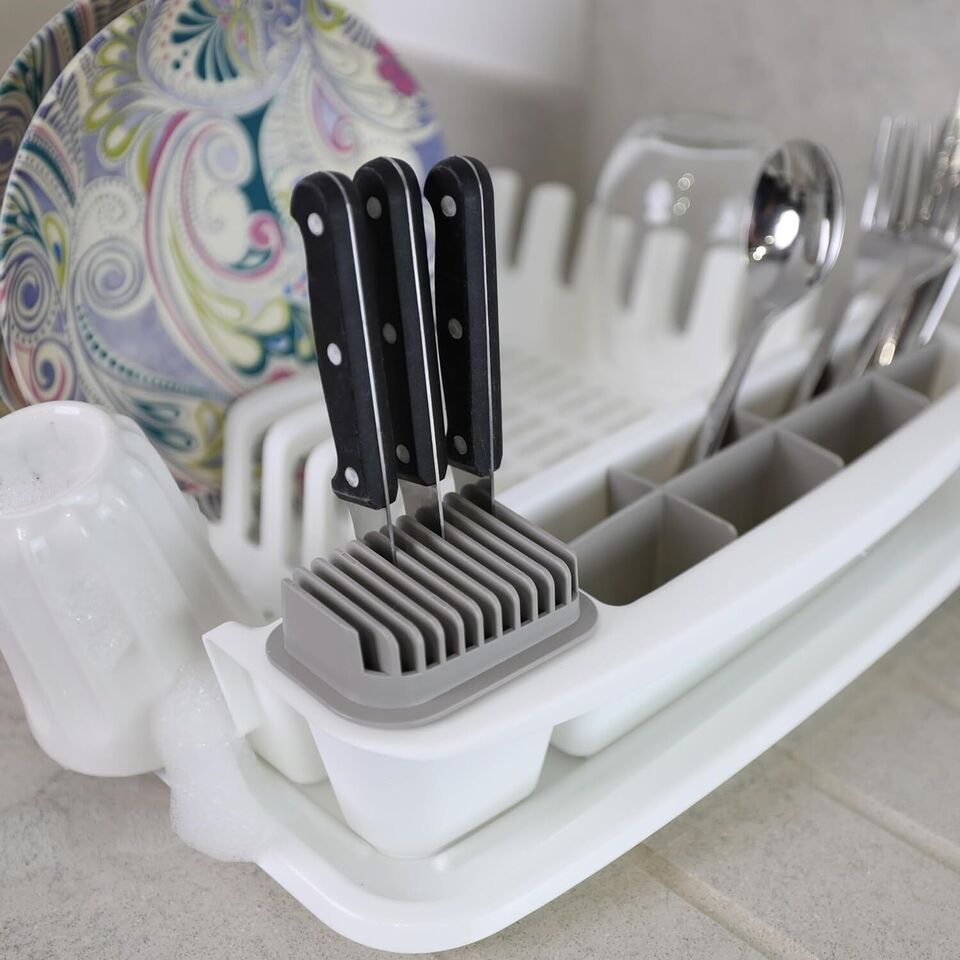 Plastic Dish Drying Rack Sink Drainer Cutlery Cup Utensil Holder For Kitchen - DIVCHI