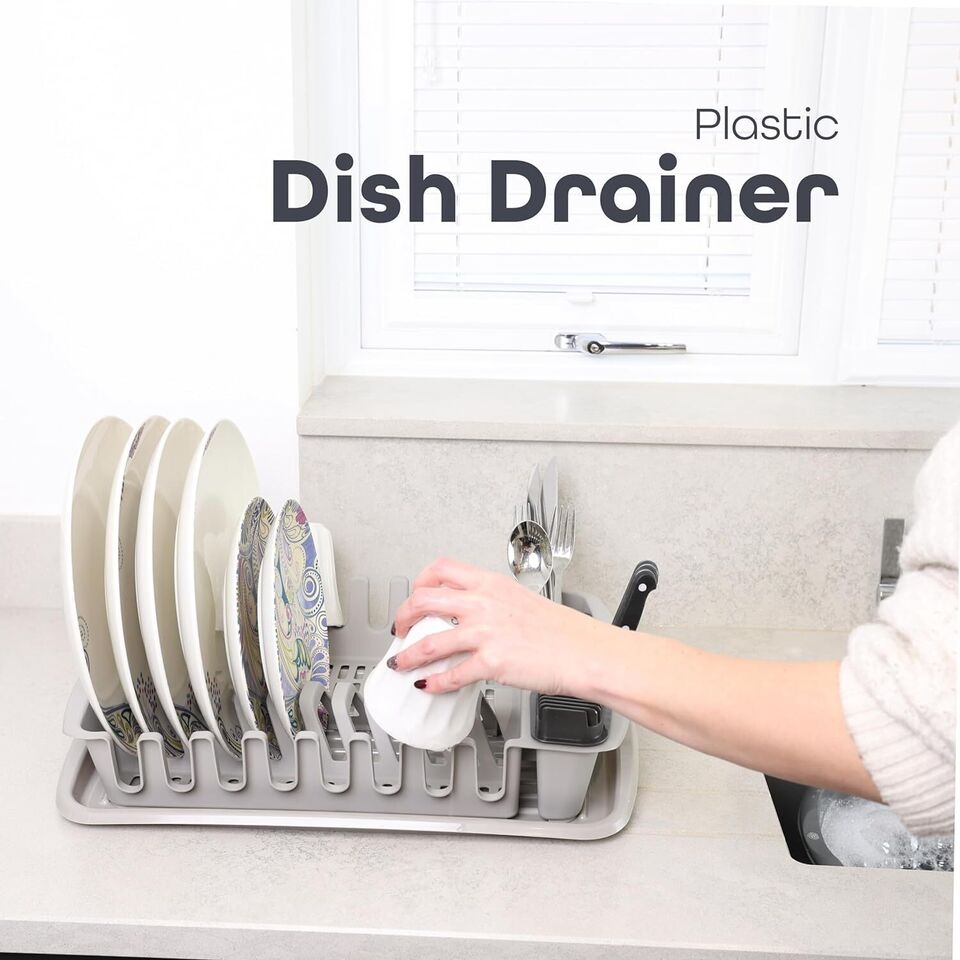 Plastic Dish Drying Rack Sink Drainer Cutlery Cup Utensil Holder For Kitchen - DIVCHI