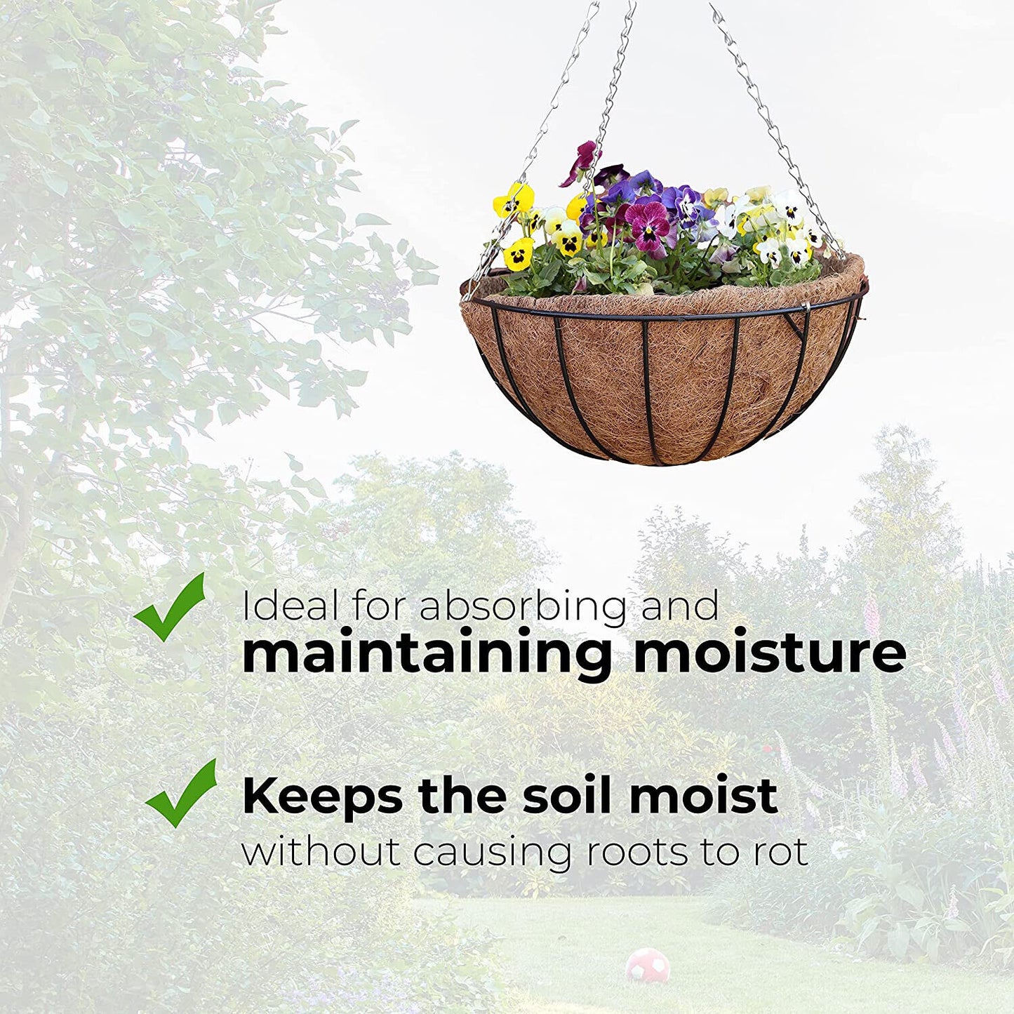 DIVCHI 4-Pack Natural Coco Fiber Liners for Hanging Baskets & Troughs – Eco-Friendly Coir Planter Liners - DIVCHI