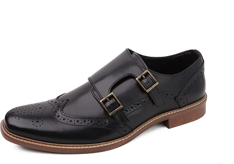 DIVCHI Men Monk Shoes Slip Buckle Strap on Loafers - DIVCHI