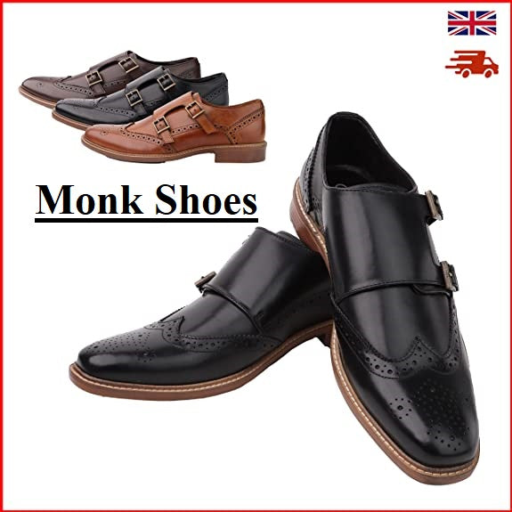 DIVCHI Men Monk Shoes Slip Buckle Strap on Loafers - DIVCHI