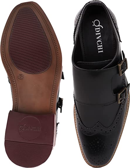 DIVCHI Men Monk Shoes Slip Buckle Strap on Loafers - DIVCHI