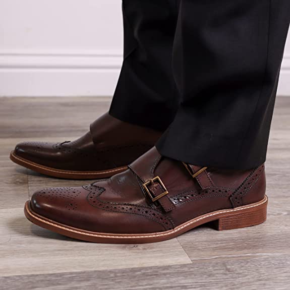 DIVCHI Men Monk Shoes Slip Buckle Strap on Loafers - DIVCHI