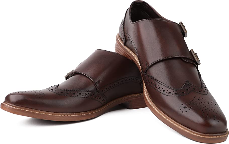 DIVCHI Men Monk Shoes Slip Buckle Strap on Loafers - DIVCHI