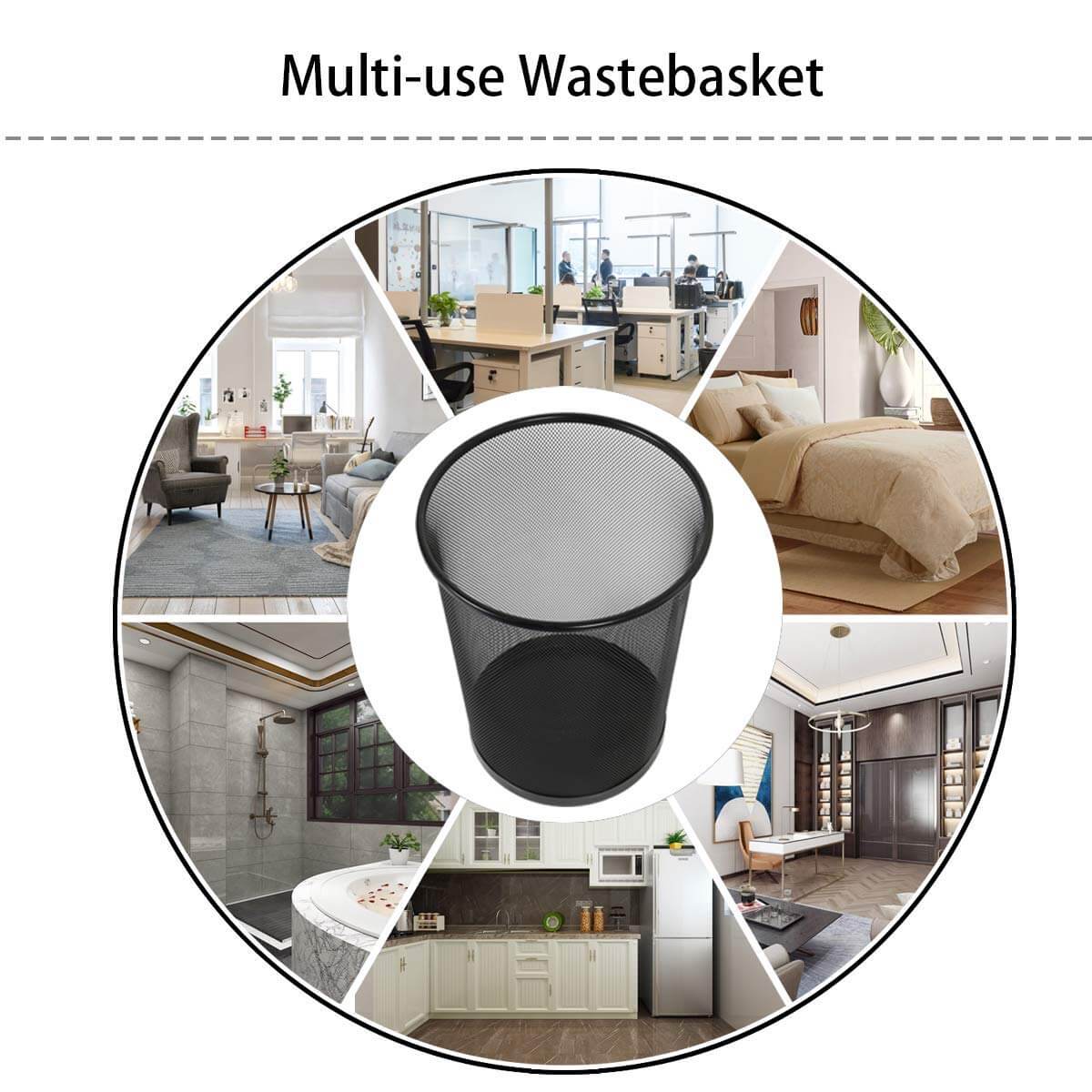 Mesh Waste Bin – Breathable Steel Trash Can with Non-Slip Base (Black & Silver) - DIVCHI
