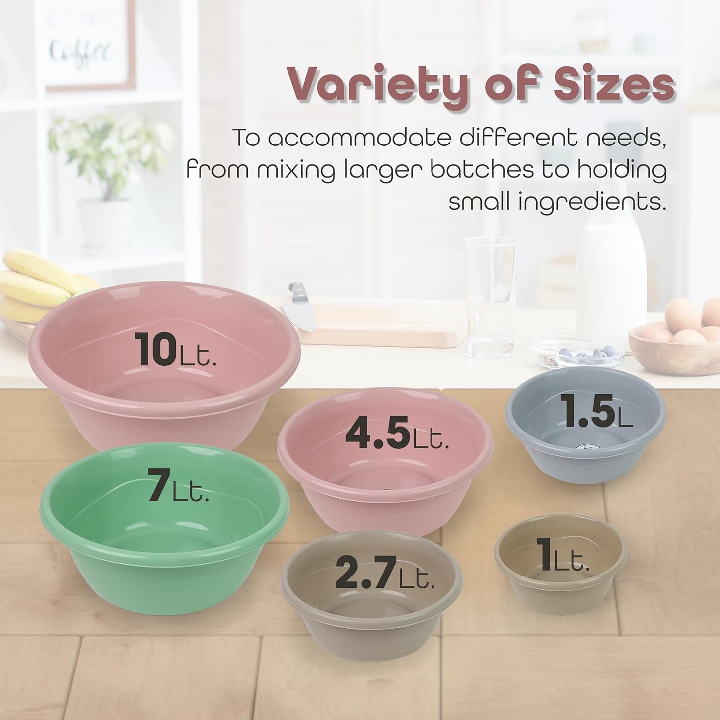 6 Pcs Plastic Bowls Nesting Mixing Bowl Set Space Saving Variety Of Sizes - DIVCHI