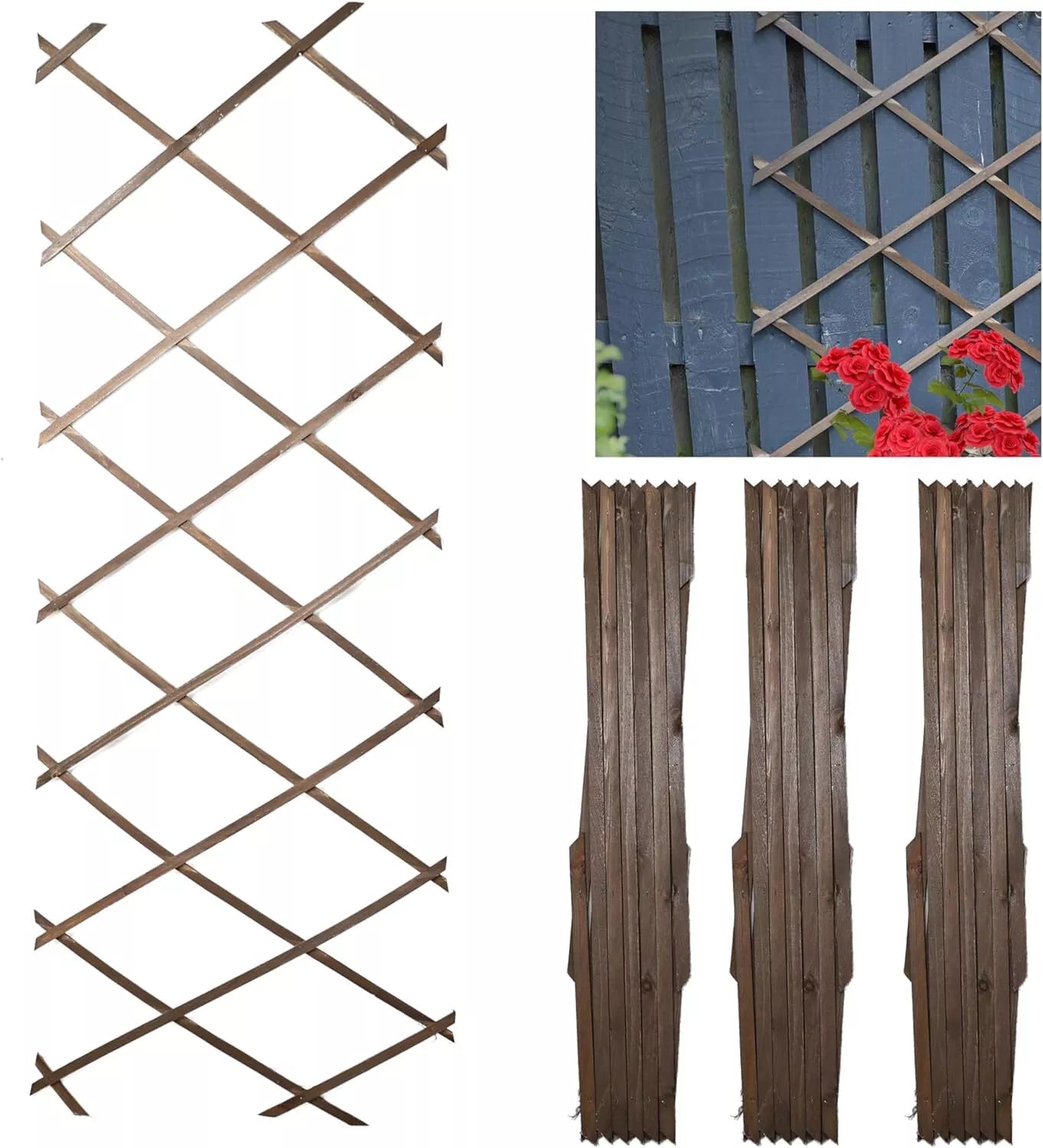 DIVCHI Wooden Trellis for Garden Wall – Expandable Climbing Plant Support (Pack of 3) - DIVCHI
