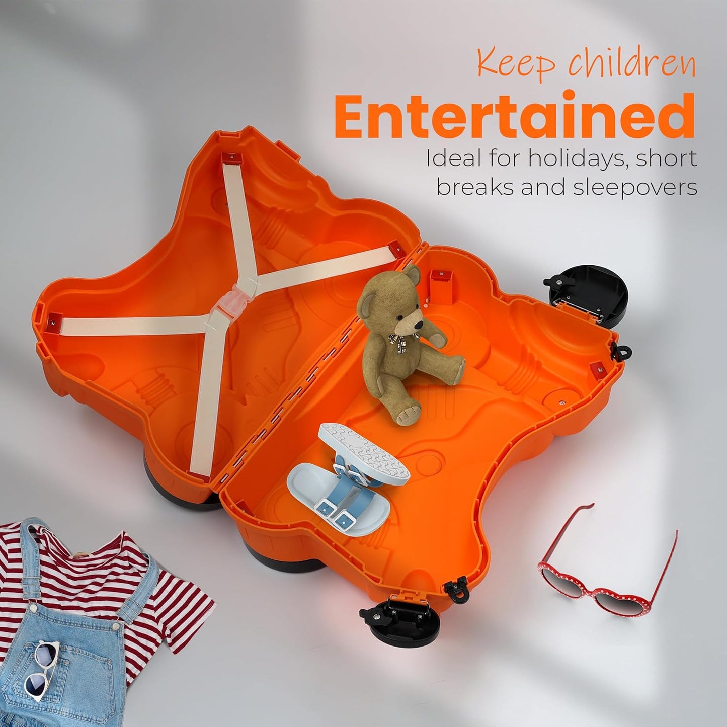 Kids Suitcase with Wheels Ride On Hand Luggage Cabin Trolley Travel Bags - DIVCHI