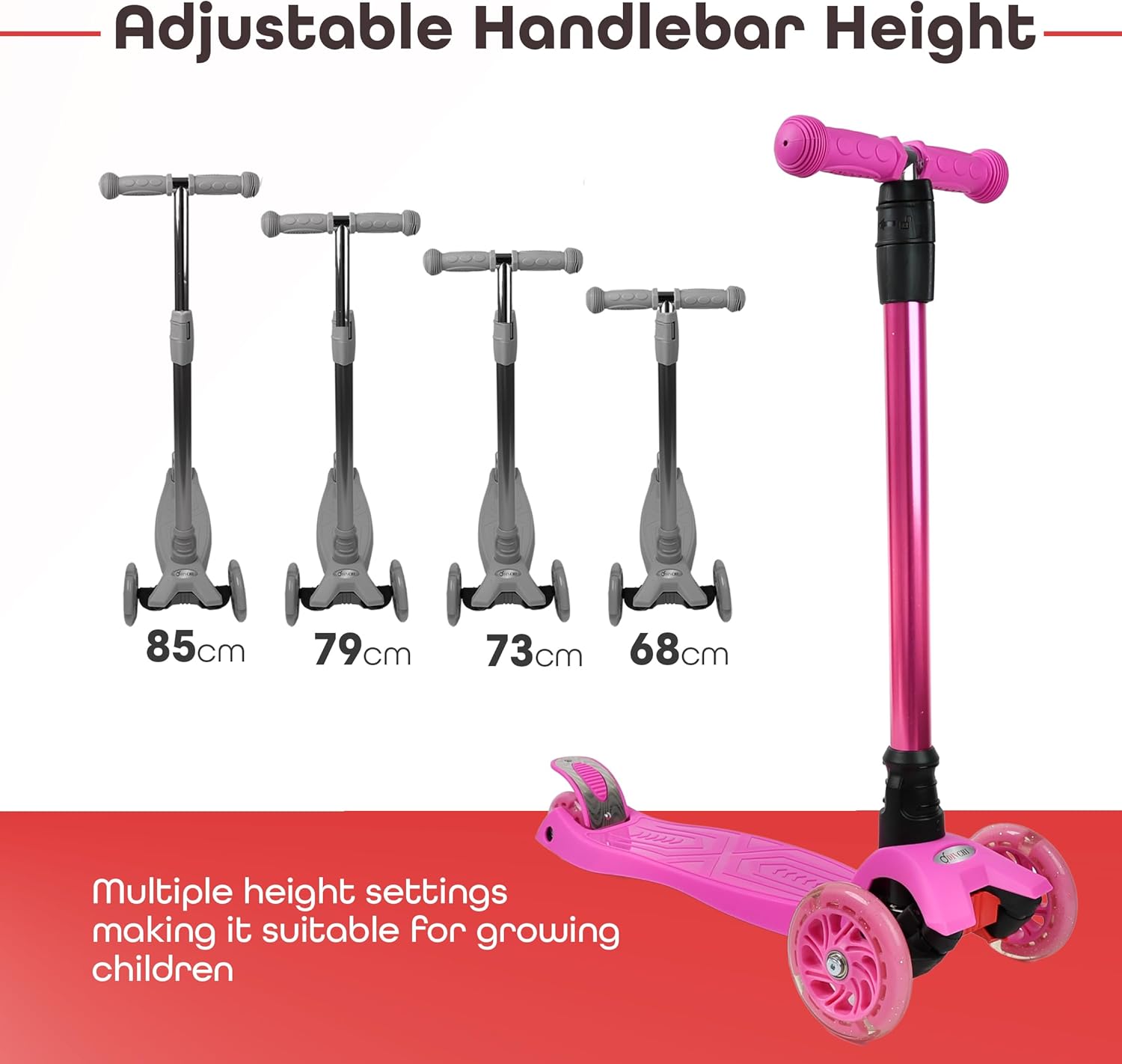 Scooter For Kids 3 Wheel Scooter For Girls & Boys, Kick Scooter With 4 Adjustable Height, Lean To Steer, Light Up Wheels Push Scooter For Children - DIVCHI