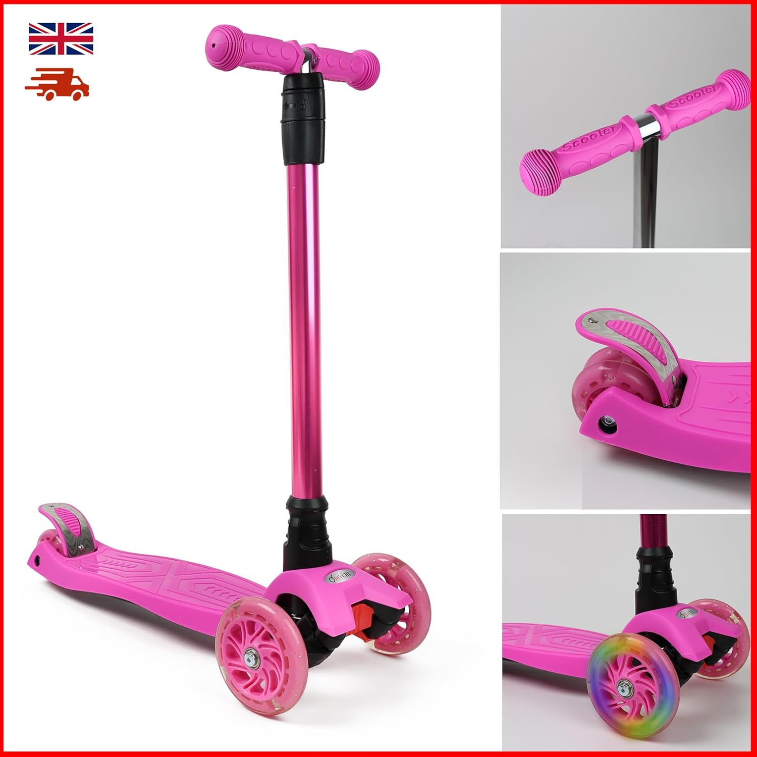 Scooter For Kids 3 Wheel Scooter For Girls & Boys, Kick Scooter With 4 Adjustable Height, Lean To Steer, Light Up Wheels Push Scooter For Children - DIVCHI