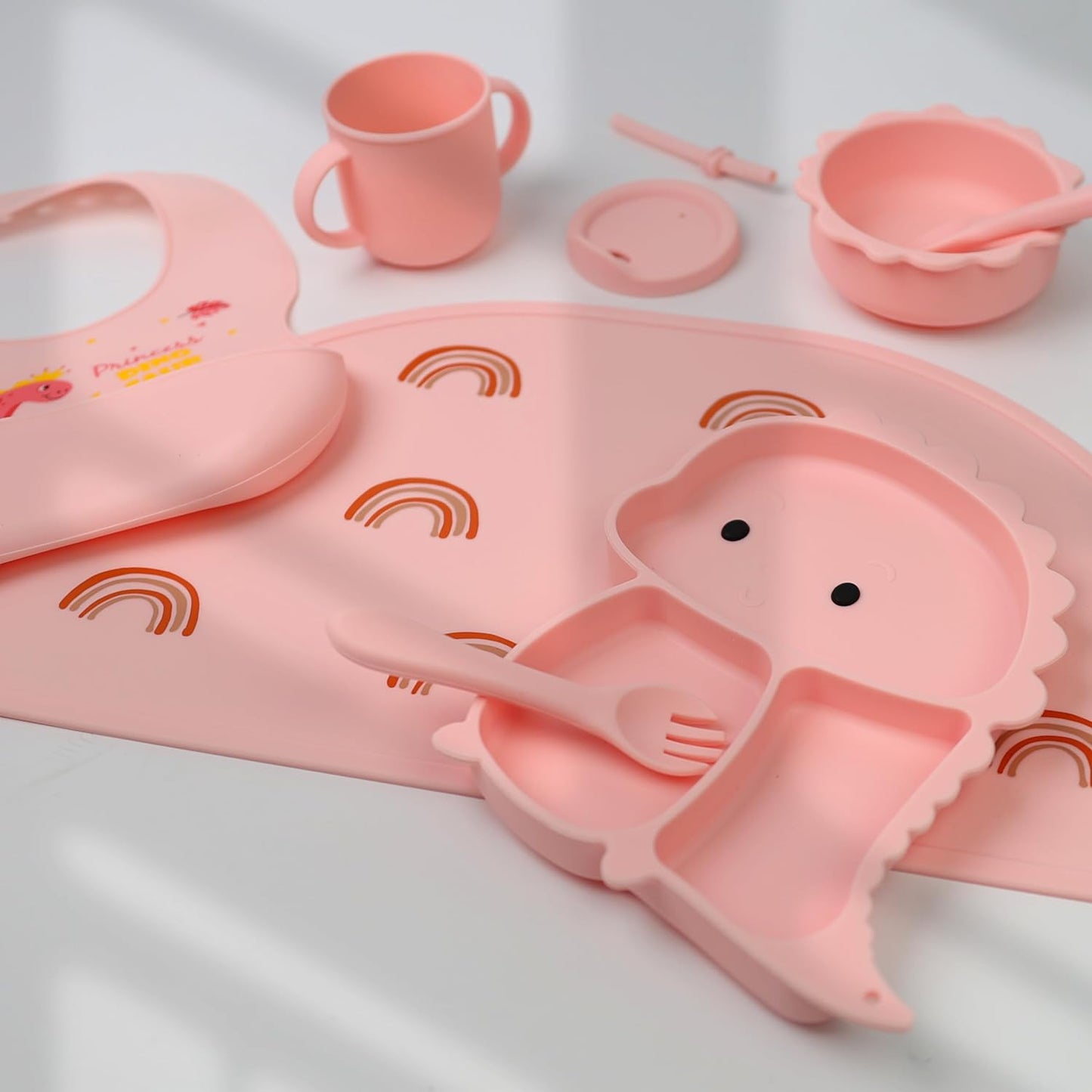 Silicone Baby Feeding Set Includes Suction Bowl, Baby Plate, Fork, Spoon & Cup - DIVCHI