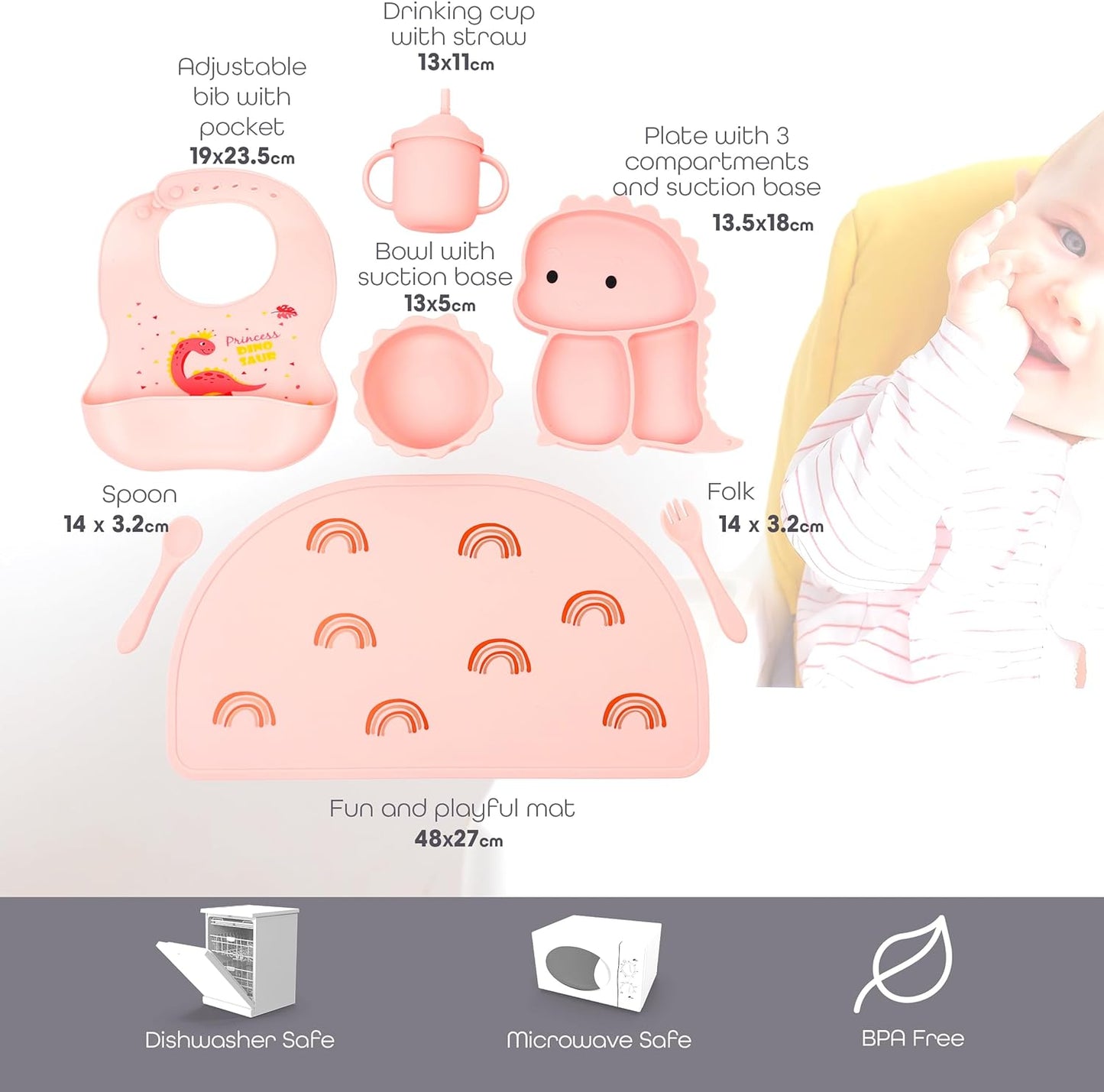 Silicone Baby Feeding Set Includes Suction Bowl, Baby Plate, Fork, Spoon & Cup - DIVCHI