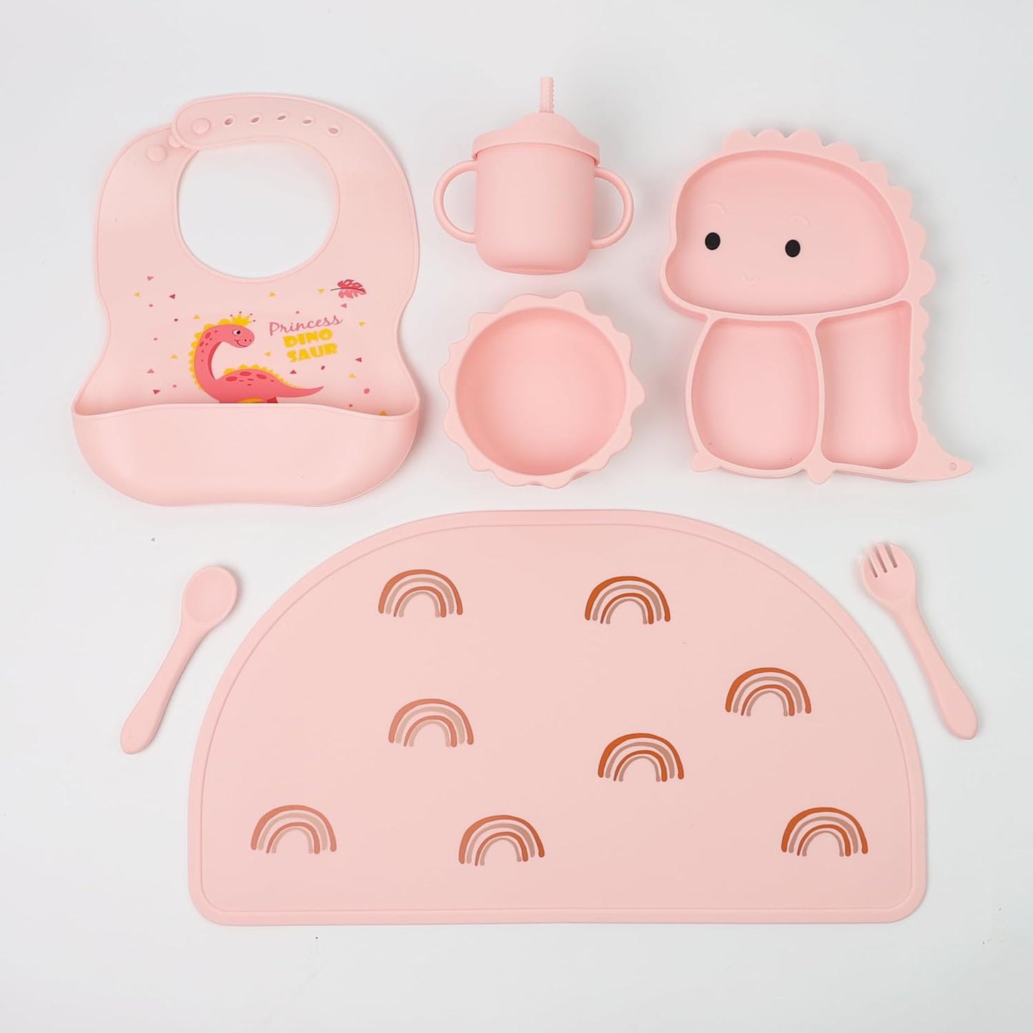 Silicone Baby Feeding Set Includes Suction Bowl, Baby Plate, Fork, Spoon & Cup - DIVCHI