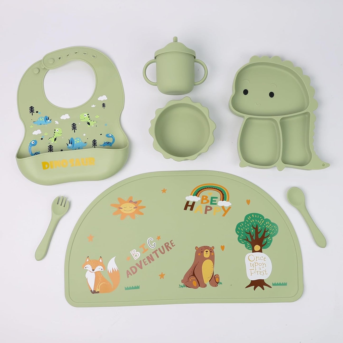 Silicone Baby Feeding Set Includes Suction Bowl, Baby Plate, Fork, Spoon & Cup - DIVCHI