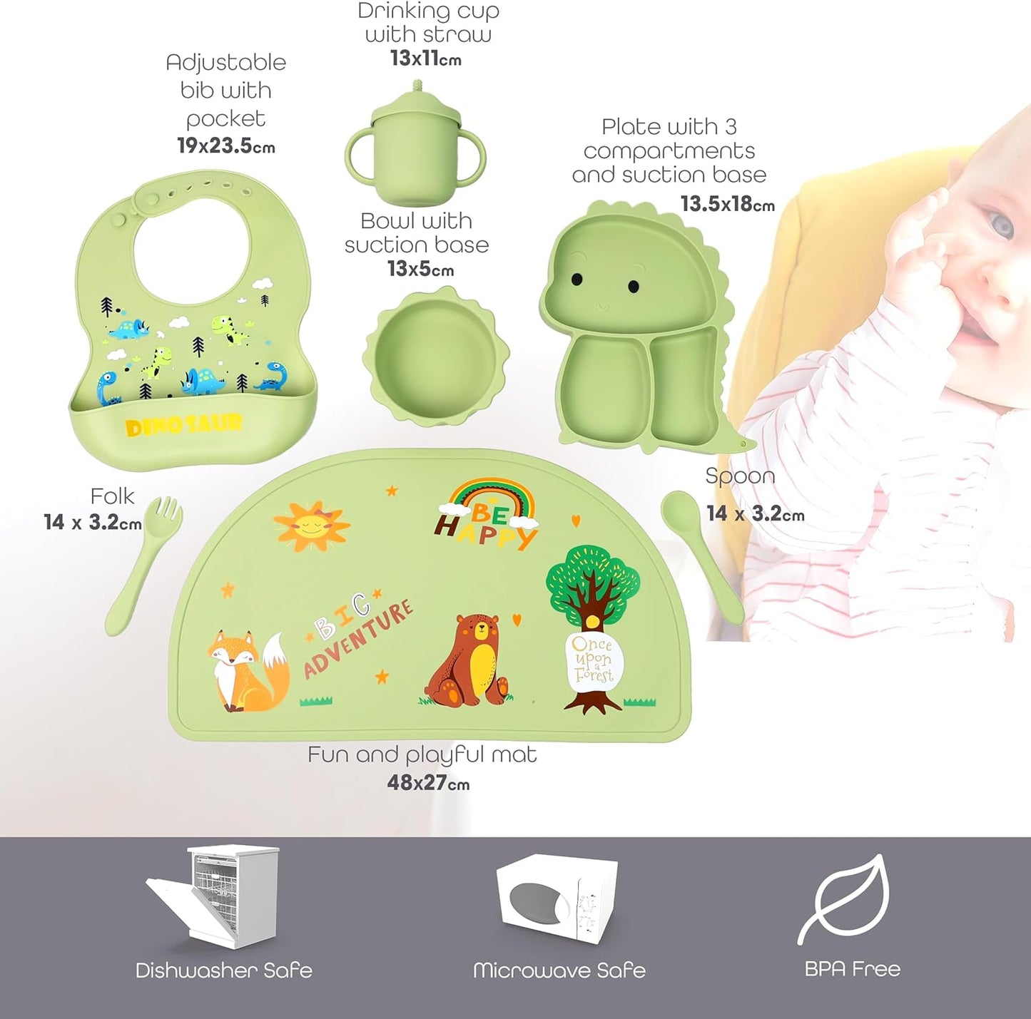 Silicone Baby Feeding Set Includes Suction Bowl, Baby Plate, Fork, Spoon & Cup - DIVCHI