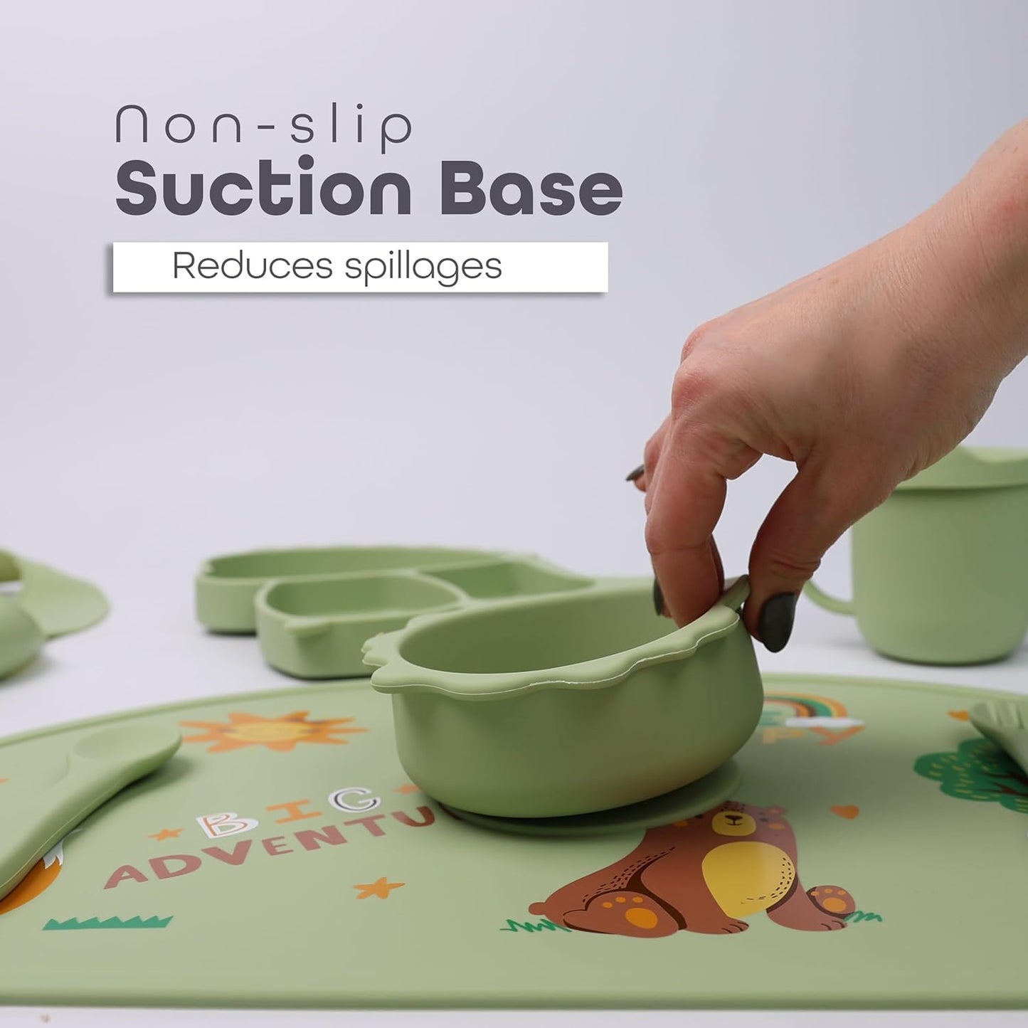 Silicone Baby Feeding Set Includes Suction Bowl, Baby Plate, Fork, Spoon & Cup - DIVCHI