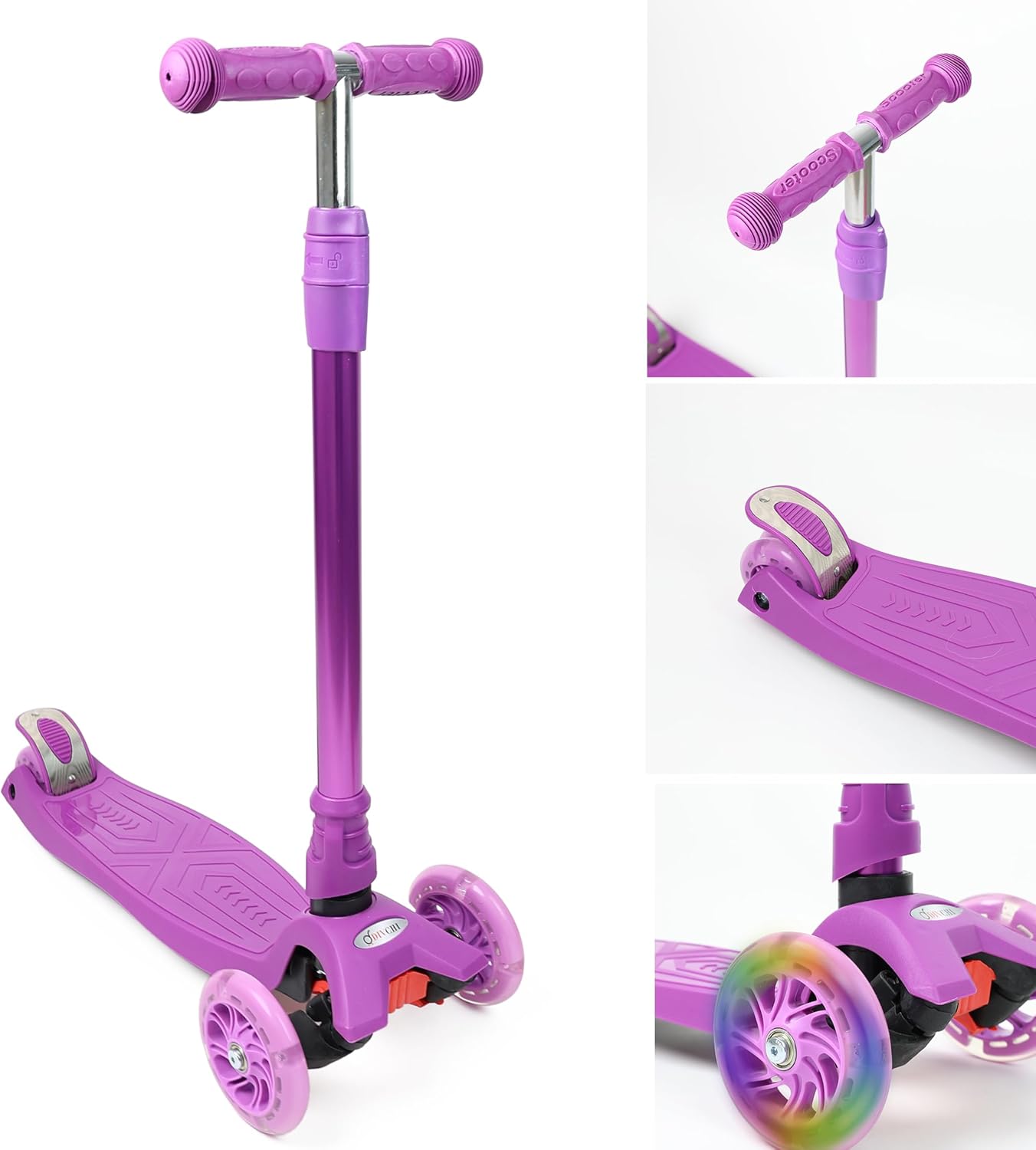 Scooter For Kids 3 Wheel Scooter For Girls & Boys, Kick Scooter With 4 Adjustable Height, Lean To Steer, Light Up Wheels Push Scooter For Children - DIVCHI