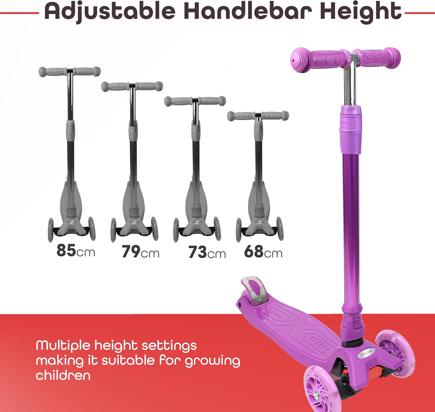 Scooter For Kids 3 Wheel Scooter For Girls & Boys, Kick Scooter With 4 Adjustable Height, Lean To Steer, Light Up Wheels Push Scooter For Children - DIVCHI