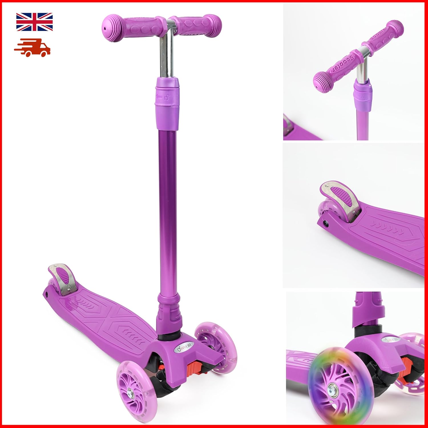 Scooter For Kids 3 Wheel Scooter For Girls & Boys, Kick Scooter With 4 Adjustable Height, Lean To Steer, Light Up Wheels Push Scooter For Children - DIVCHI