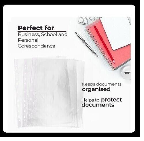 DIVCHI 100 Pcs A4 Clear Plastic Punched Punch Pockets for Folders Filing Wallets Sleeves - DIVCHI
