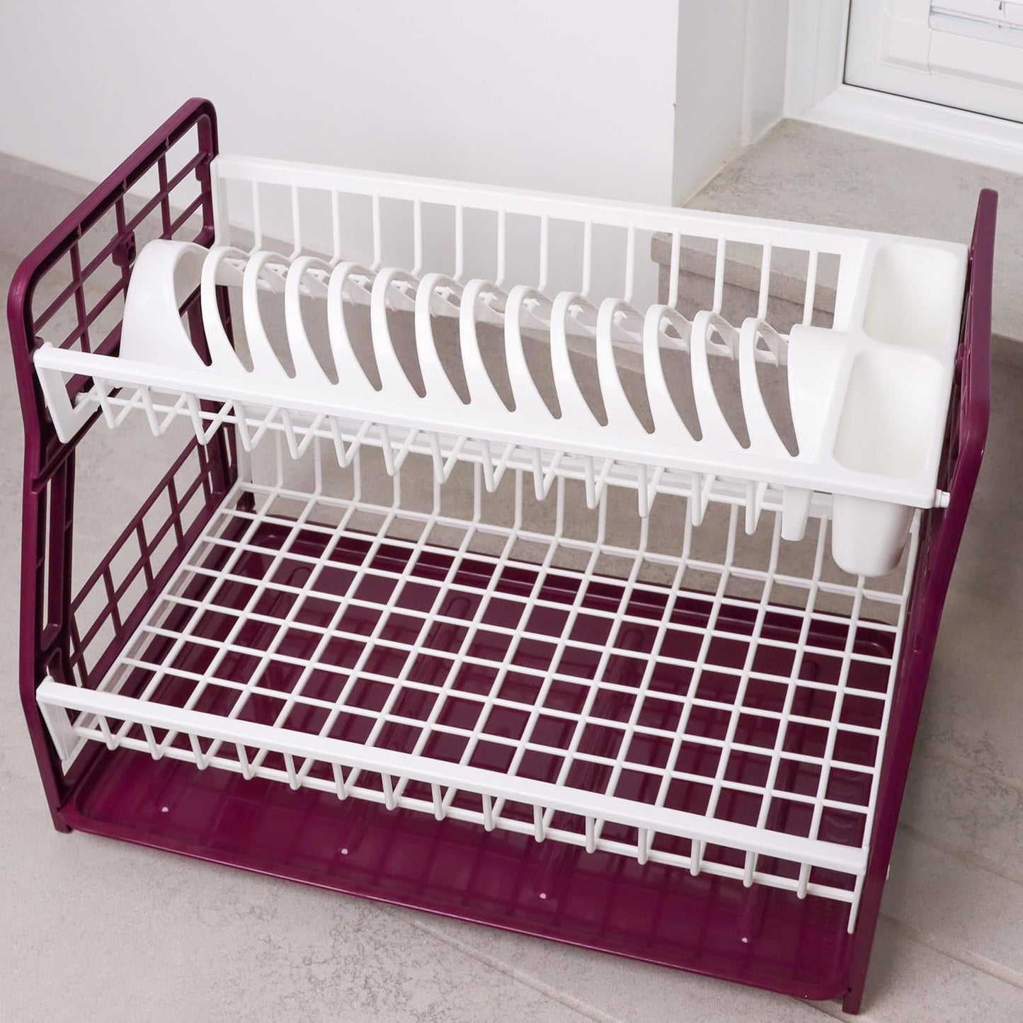 2-Tier Dish Drying Rack Large Capacity Drainer, Utensil Holder, Drain board - DIVCHI