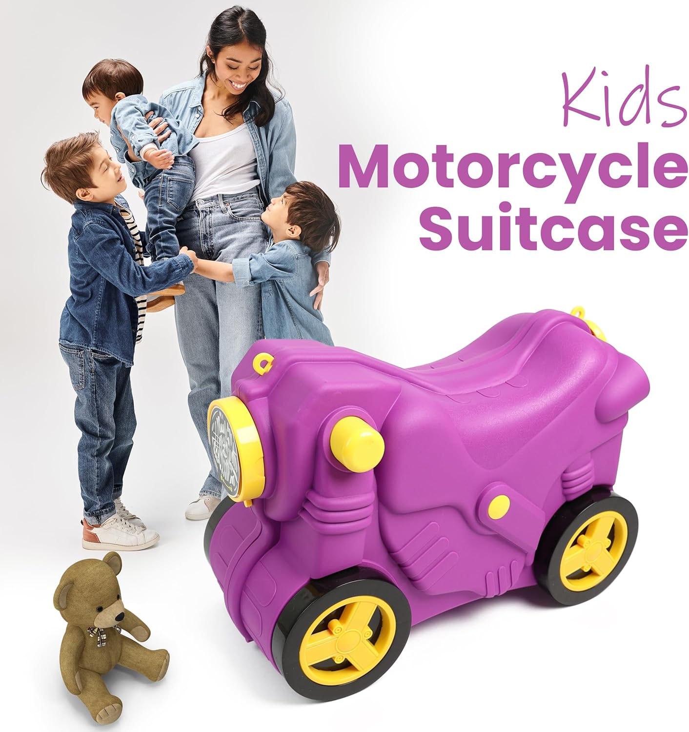 Kids Suitcase with Wheels Ride On Hand Luggage Cabin Trolley Travel Bags - DIVCHI