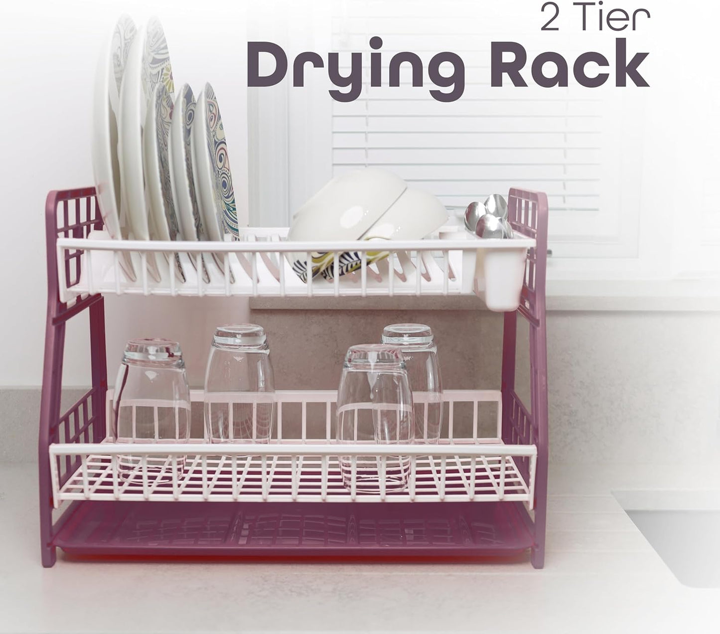2-Tier Dish Drying Rack Large Capacity Drainer, Utensil Holder, Drain board - DIVCHI
