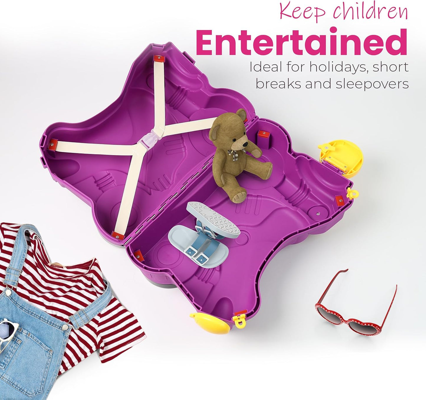 Kids Suitcase with Wheels Ride On Hand Luggage Cabin Trolley Travel Bags - DIVCHI