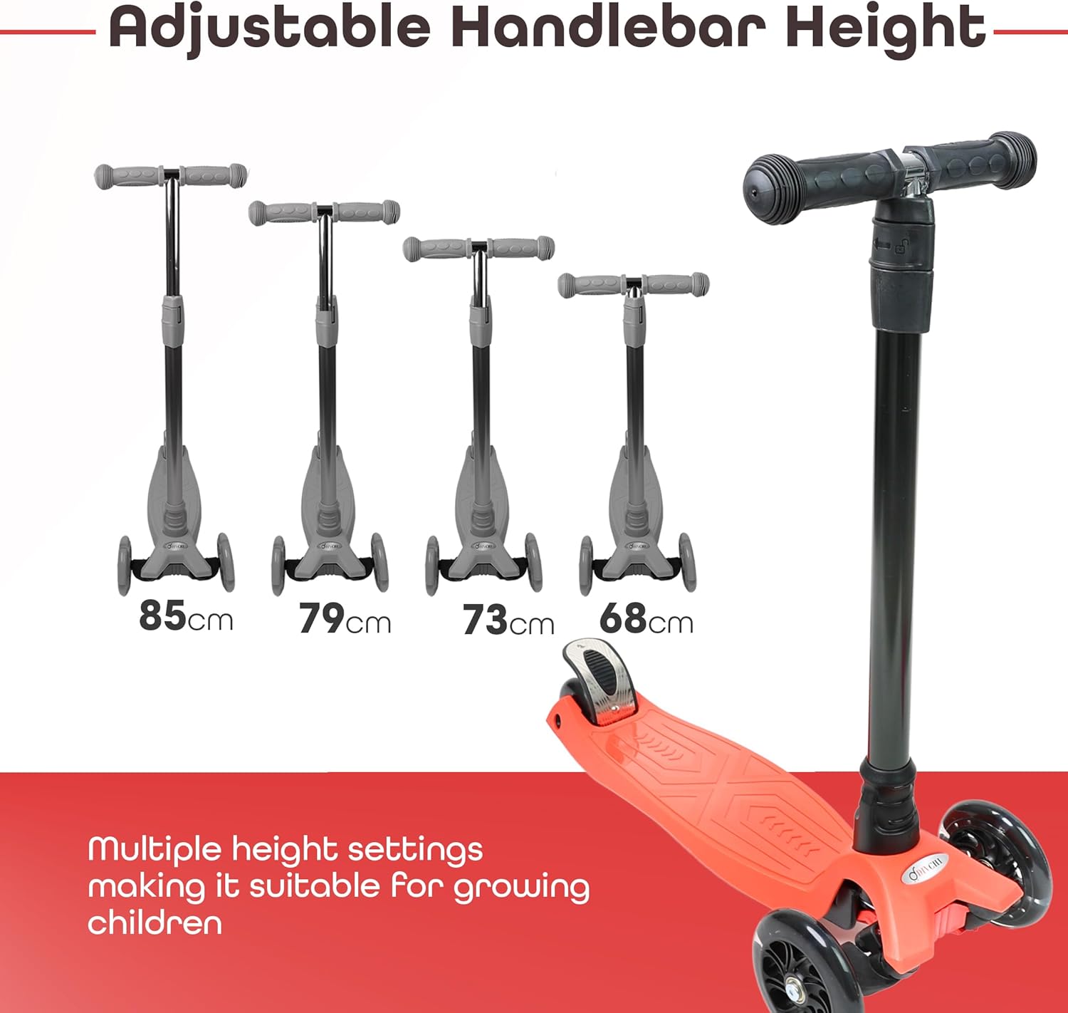 Scooter For Kids 3 Wheel Scooter For Girls & Boys, Kick Scooter With 4 Adjustable Height, Lean To Steer, Light Up Wheels Push Scooter For Children - DIVCHI