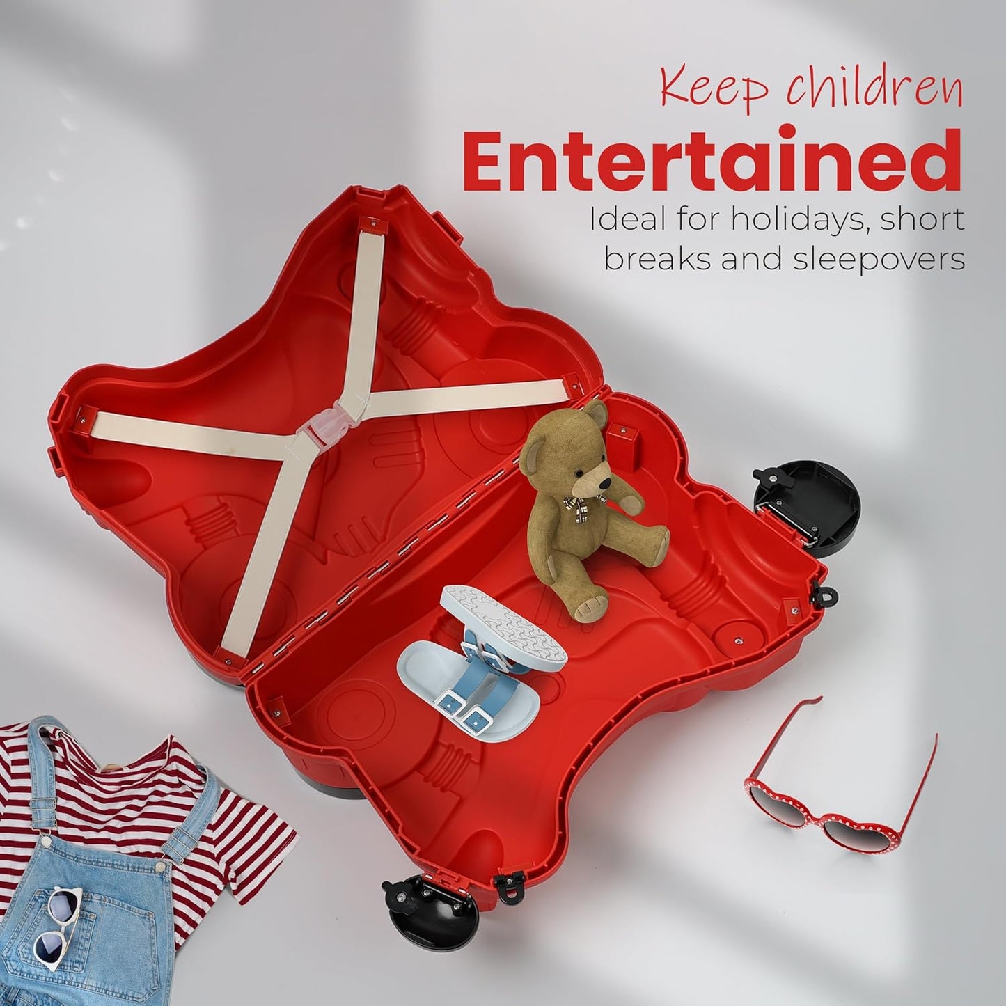 Kids Suitcase with Wheels Ride On Hand Luggage Cabin Trolley Travel Bags - DIVCHI