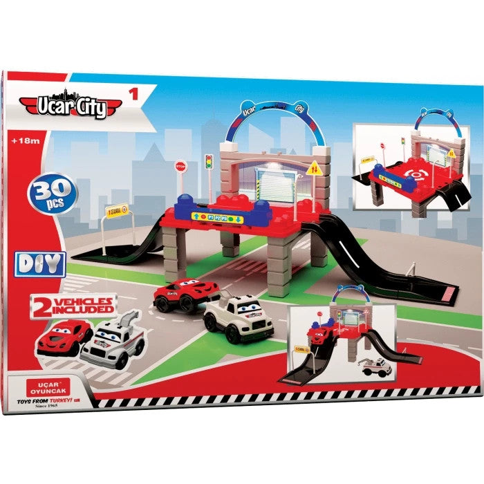 DIVCHI car track playset box, 30 pieces, 2 vehicles included, 18 months+