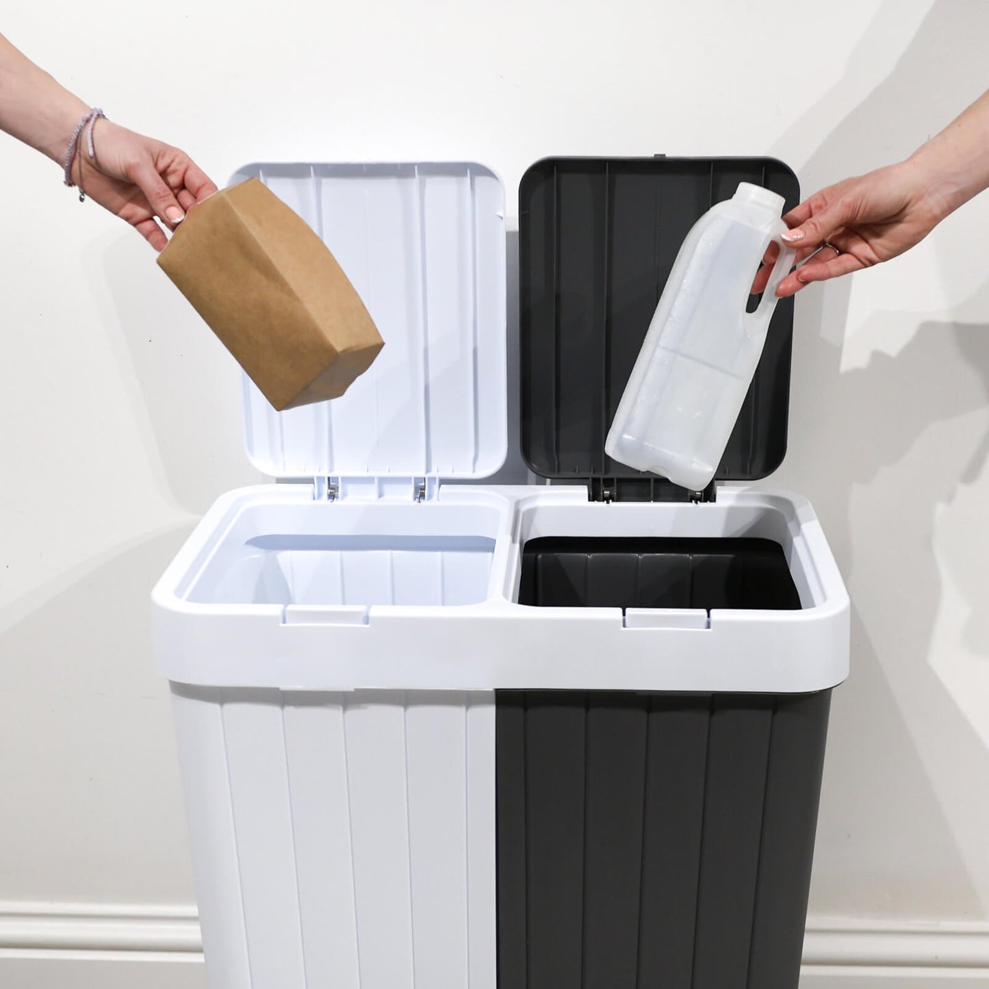 Dual Compartment Waste & Recycling Bin with Push Open Closure – Space-Saving Double Trash Can/Rubbish Bin - DIVCHI