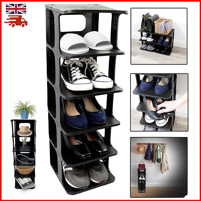 Shoe Rack 5 Tier Vertical Holder Stand Space-Saving Narrow Footwear Organiser Shelves - DIVCHI