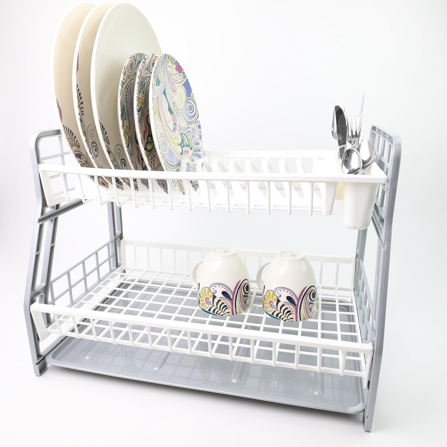 2-Tier Dish Drying Rack Large Capacity Drainer, Utensil Holder, Drain board - DIVCHI