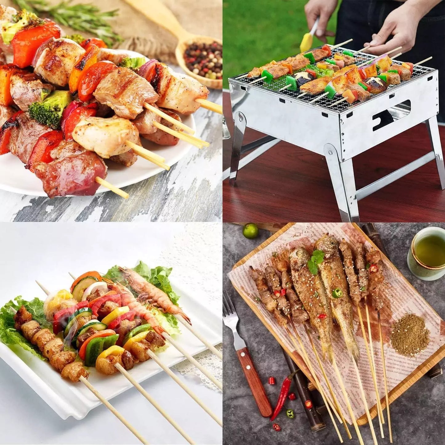 200 Bamboo Skewers 30cm 12" Perfect for BBQ Kebab Fruits Grill Food Sticks - DIVCHI
