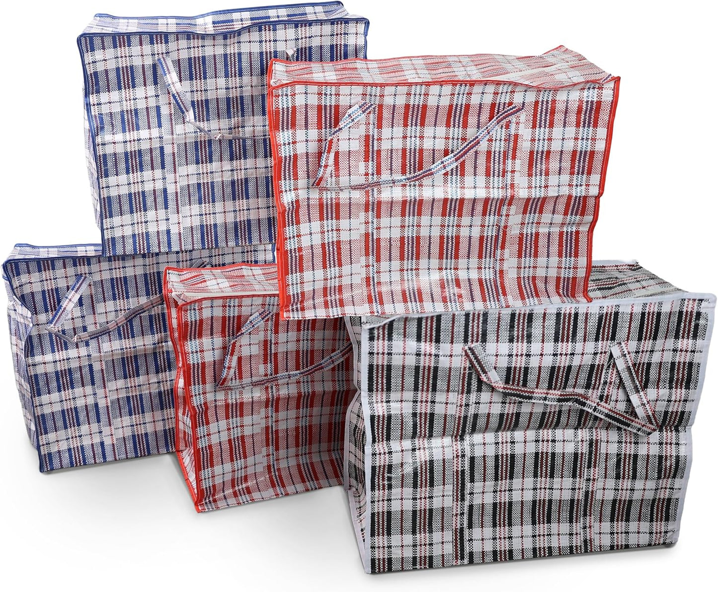 DIVCHI 5 Pack Laundry Bags With Strong Handle & Dual Zip Checkered Reusable Multipurpose Boxes | Shopping Totes | Storage Bag | Moving Bags | Clothes Bags - DIVCHI