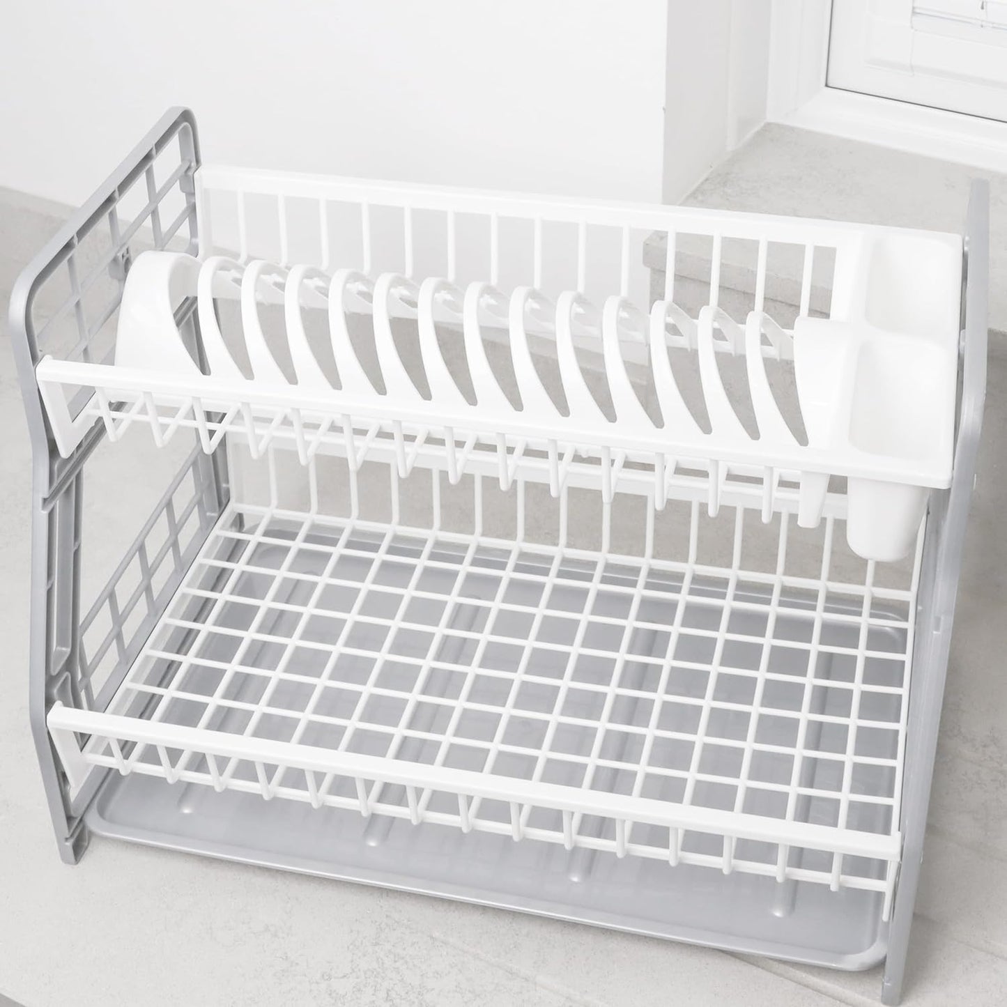 2-Tier Dish Drying Rack Large Capacity Drainer, Utensil Holder, Drain board - DIVCHI