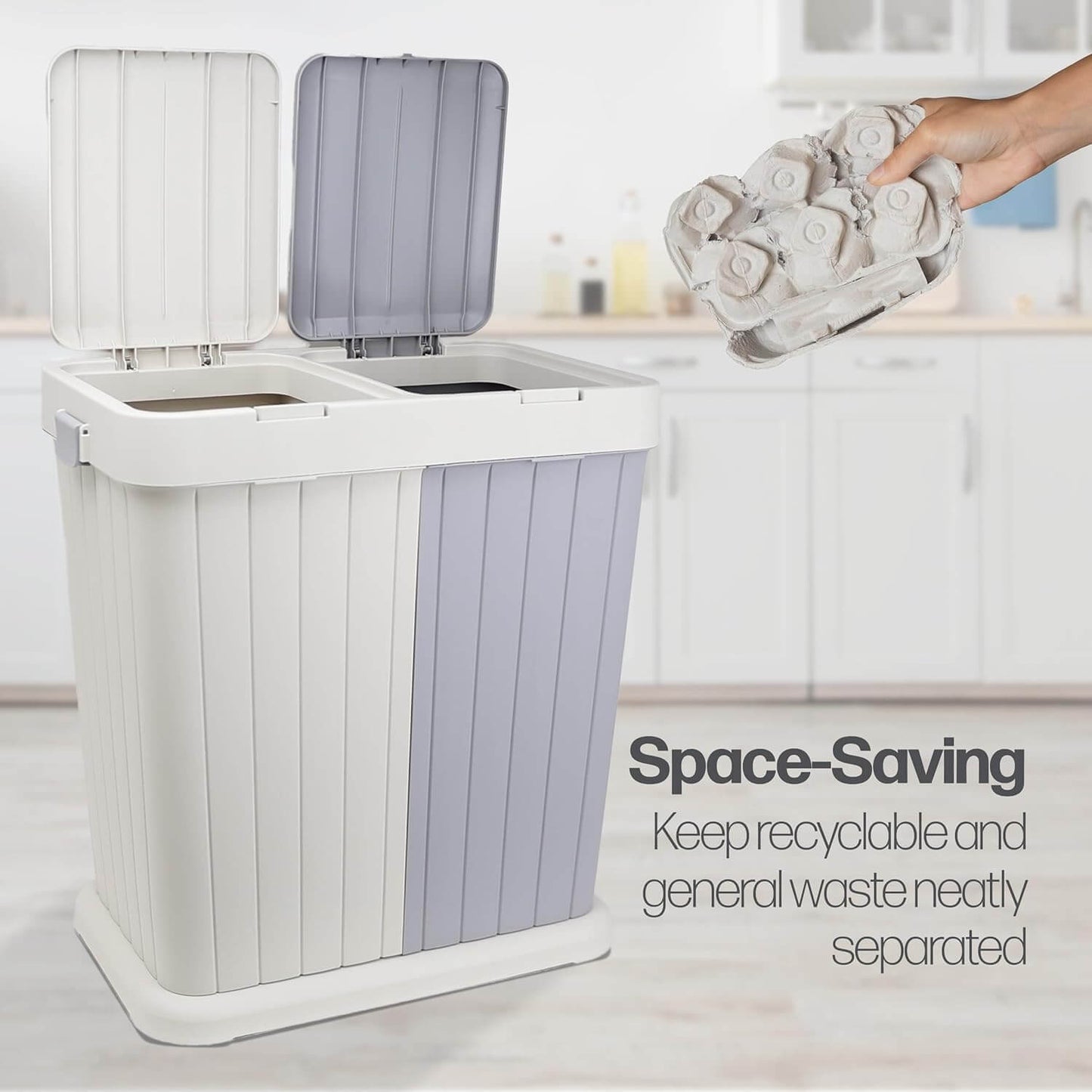 Dual Compartment Waste & Recycling Bin with Push Open Closure – Space-Saving Double Trash Can/Rubbish Bin - DIVCHI