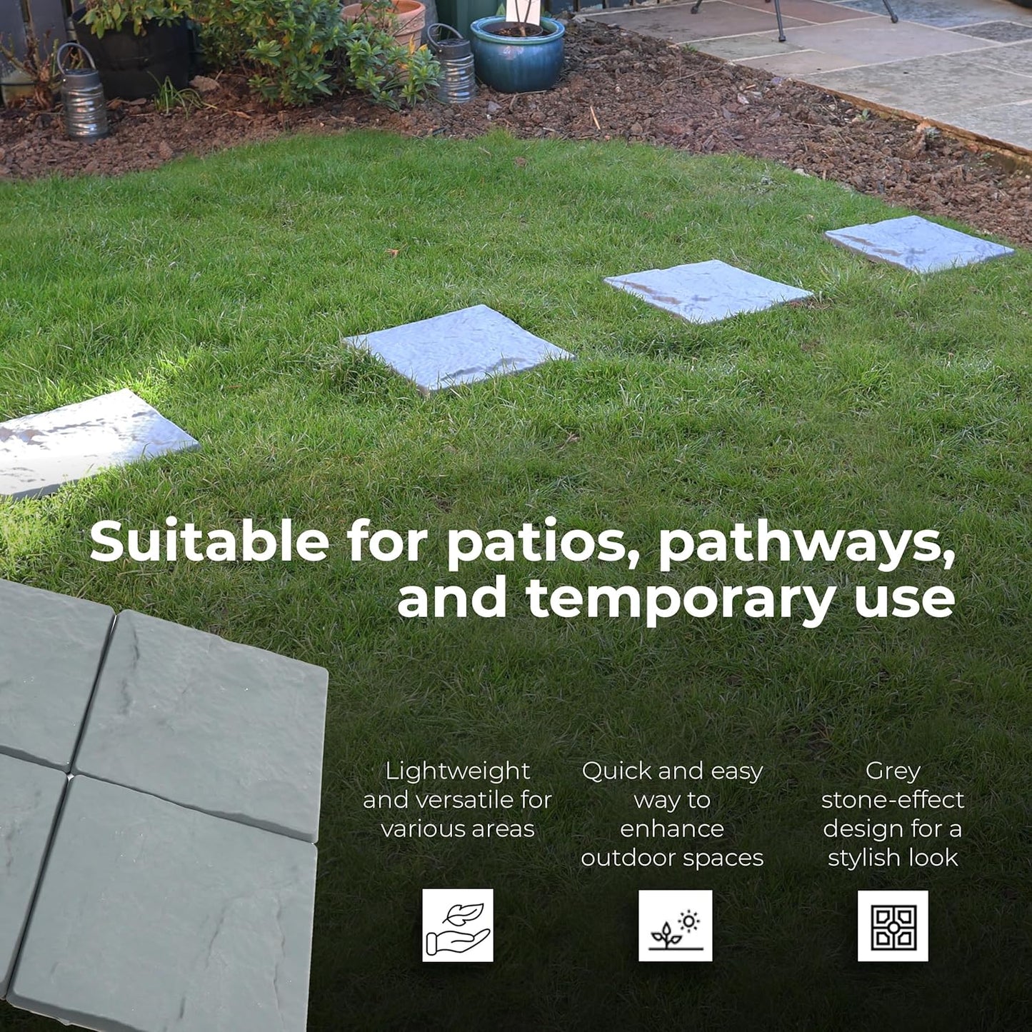 DIVCHI Garden Stepping Stones Stomp Garden Tiles Stepping Plastic Hard Wearing Durable (Pack Of 4)
