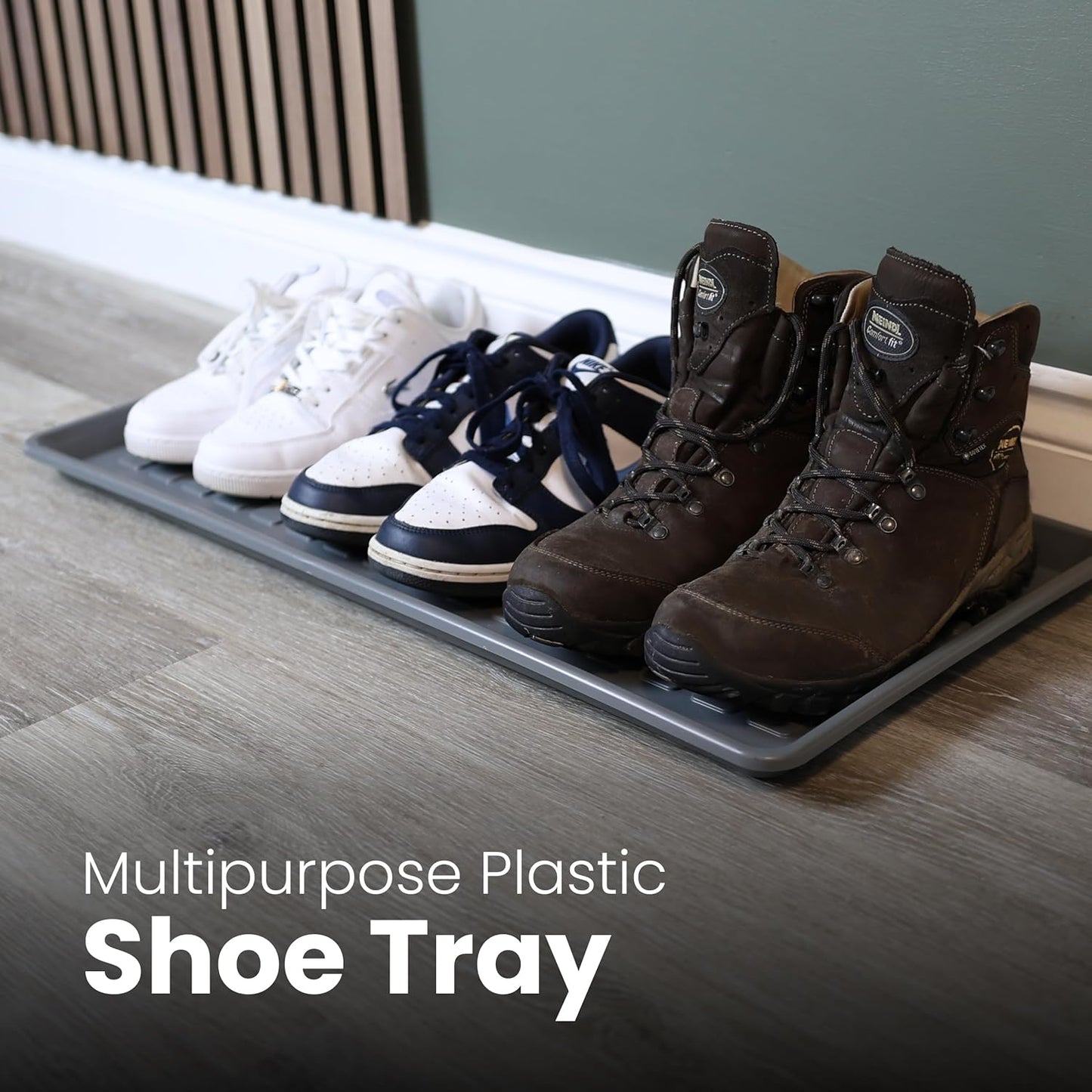 DIVCHI Shoes Tray Plastic Boot Tray With Raised Edges Multipurpose Entryway Shoe Tray | Footwear Organizer | Pet Food Mat | Tools Storage Tray (Grey) - DIVCHI