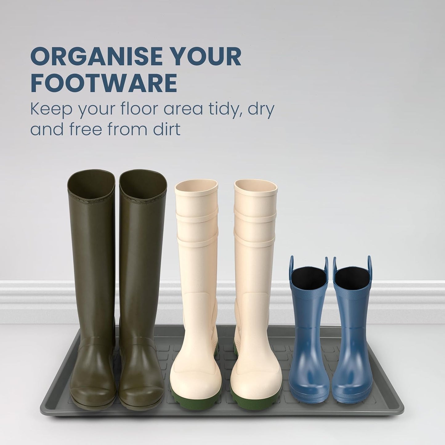 DIVCHI Shoes Tray Plastic Boot Tray With Raised Edges Multipurpose Entryway Shoe Tray | Footwear Organizer | Pet Food Mat | Tools Storage Tray (Grey)