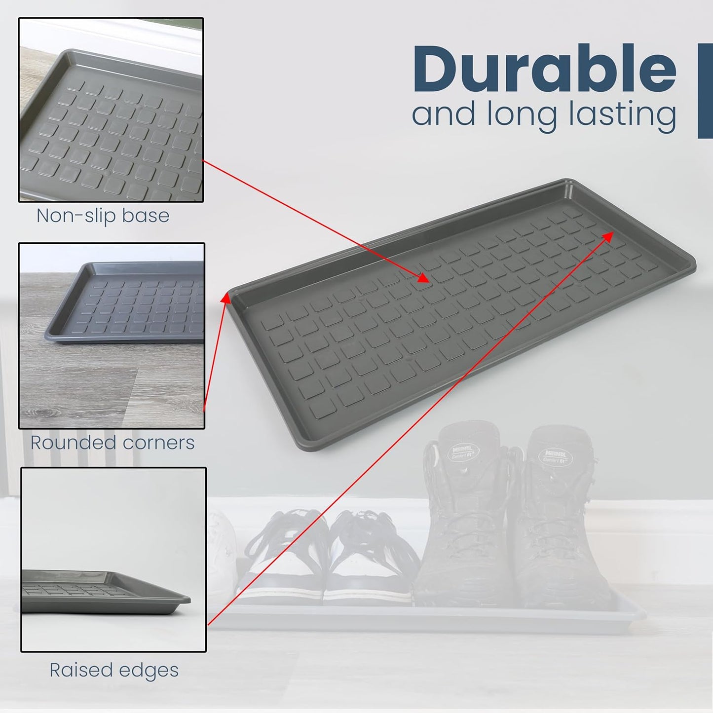DIVCHI Shoes Tray Plastic Boot Tray With Raised Edges Multipurpose Entryway Shoe Tray | Footwear Organizer | Pet Food Mat | Tools Storage Tray (Grey)