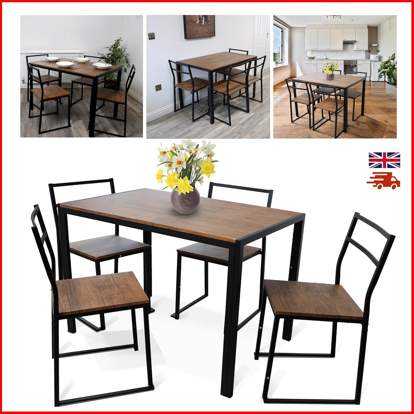 5 Piece Dining Room Set Modern Dining Table And Chairs Set Of 4 Breakfast Bar Table And Chairs With Metal Legs And Shelf Storage For Kitchen - DIVCHI